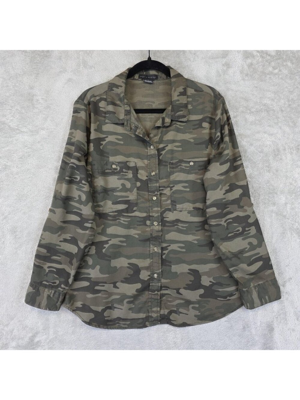 Sanctuary Button Up Shirt Womens L Green Camouflage Long Sleeve Lyocell Top